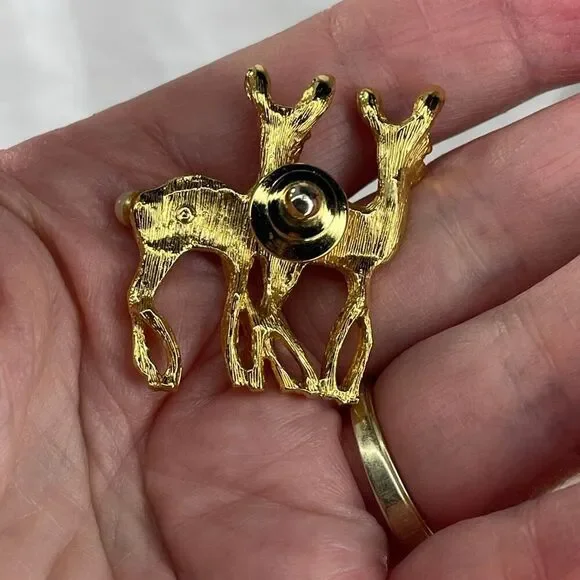 Vintage Avon twin fawns faux fur tails pin brooch - Picture 4 of 6